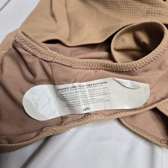 NEW Aerie LONG beige tan textured shine pique wrap‎ one piece swimsuit M - Picture 6 of 8